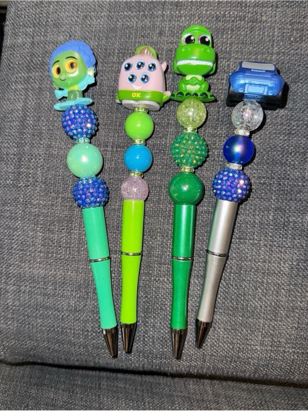 Cute Beaded Character Ballpoint Pens - Blue & Green